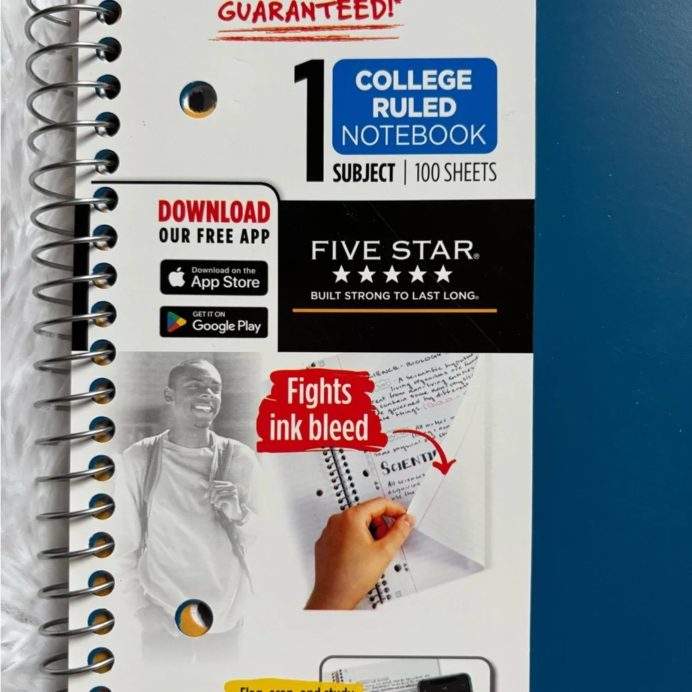 Five Star College‎ Ruled 1 Subject Notebooks Set of 2 & 1 Five Star Folder New